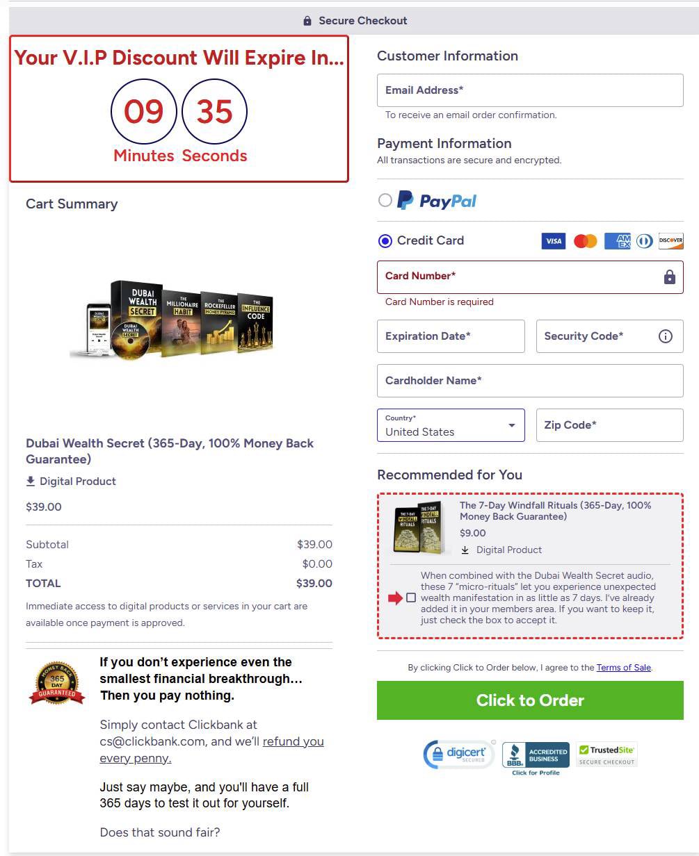 Dubai Wealth Secret Checkout Page